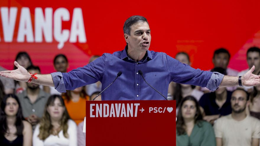 Pedro Sánchez en el mitin de Barcelona del domingo.