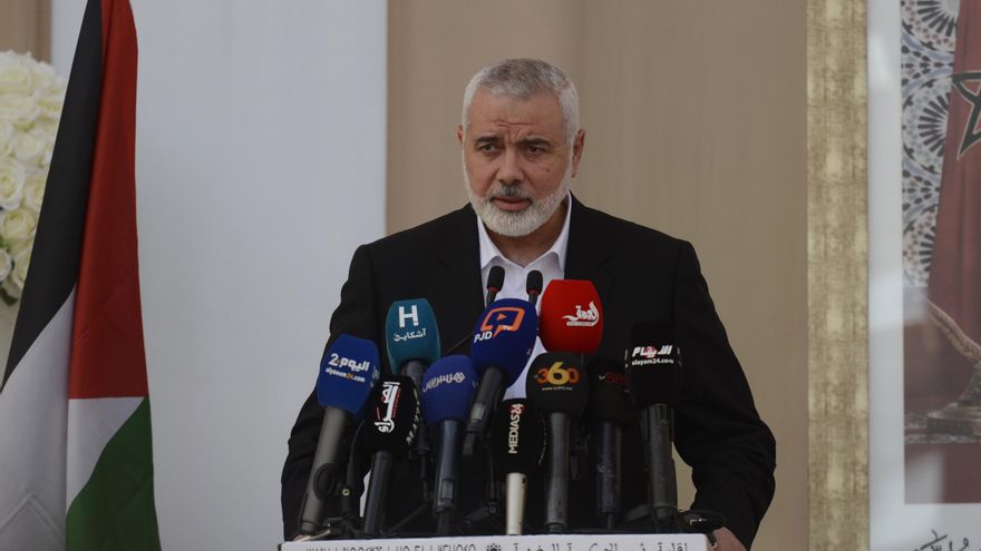 El líder de Hamas, Ismail Haniyeh, habla a la prensa en Rabat, Marruecos, el 16 de junio de 2021. EFE/EPA/STRINGER