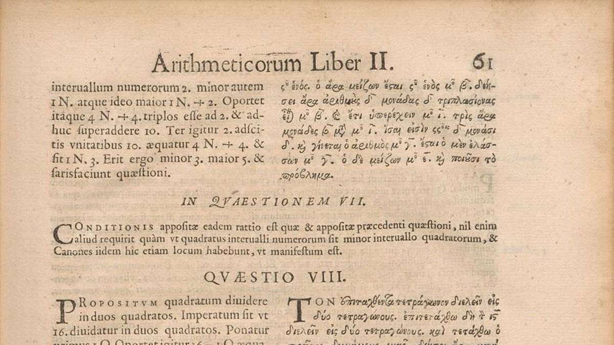 Obra de Diofanto con adiciones de Pierre de Fermat.