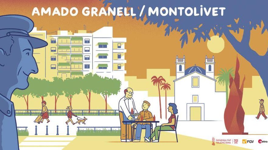 Panel de la parada de Amado Granell/Montolivet.