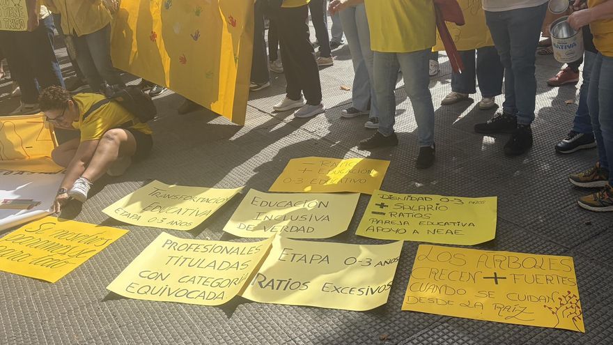 Pancartas de las educadoras infantiles en San Telmo.
