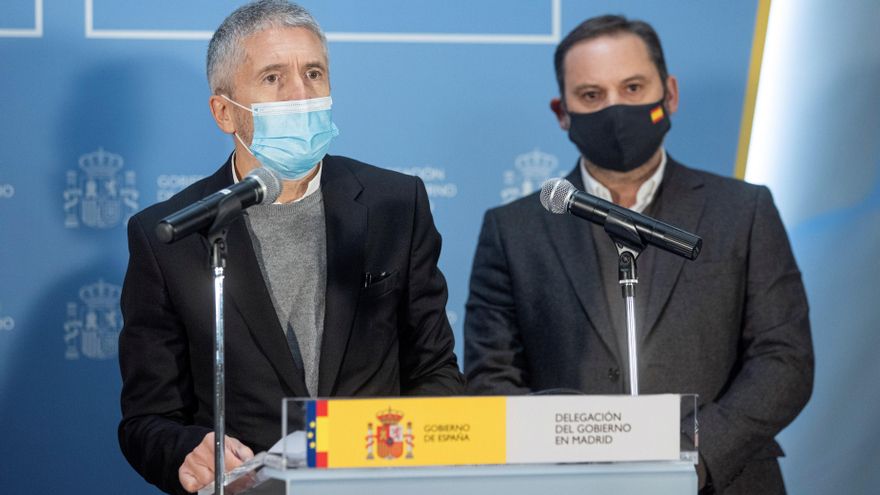 El ministro del Interior, Fernando Grande-Marlaska, y el titular de Transportes, José Luis Ábalos.