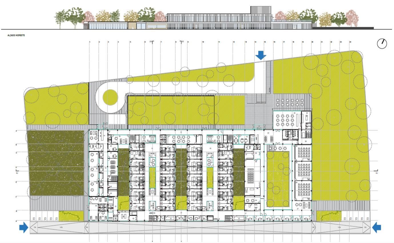 Planta del proyecto de la fundación para la parcela se Sanchinarro