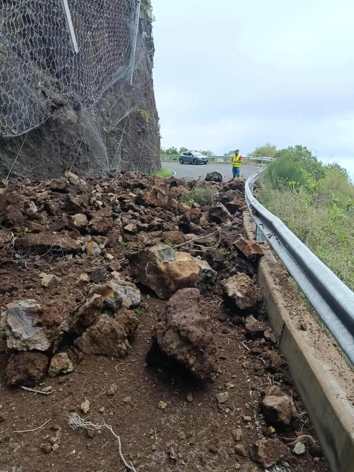 Derrumbe en la carretera LP-1, a la altura del barranco de Gallegos, el pasado miércoles, 14 de octubre.
