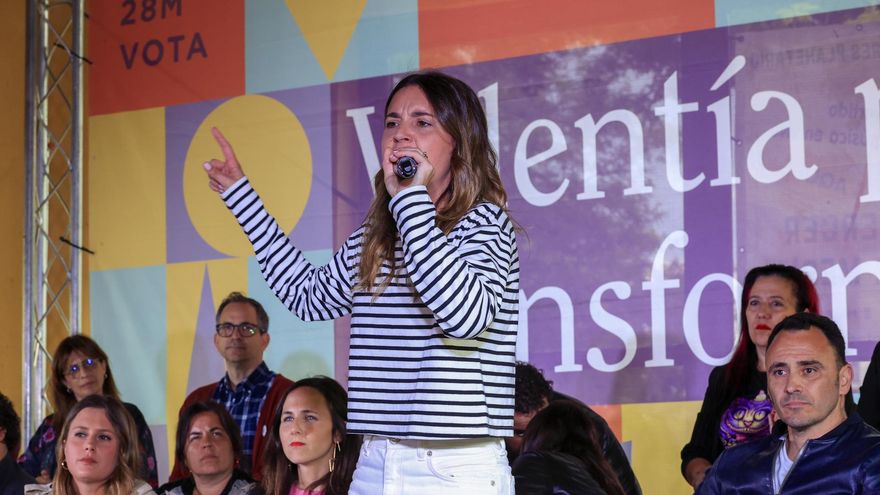 La ministra de Igualdad Irene Montero, durante el cierre de campaña de Podemos este viernes en Madrid.