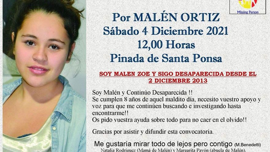 Cartel de una de las concentraciones efectuadas desde la desaparición de Malén Ortiz