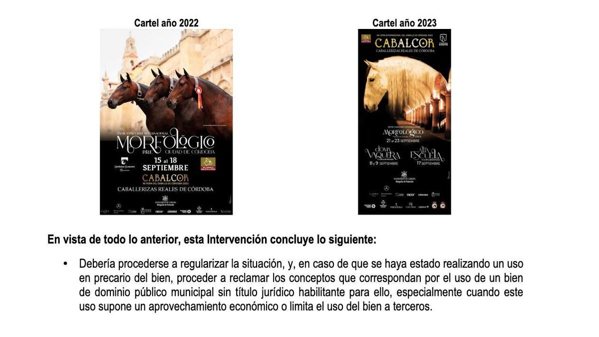 Imagen del informe de Intervención referida a la reclamación de Caballerizas Reales.