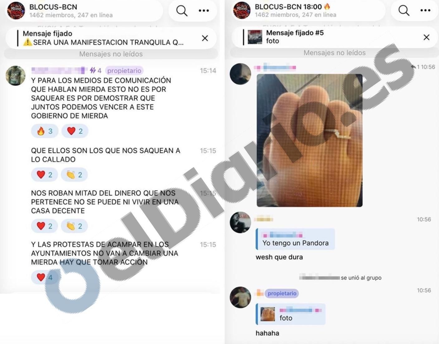 Detalle de conversaciones en el grupo de Telegram