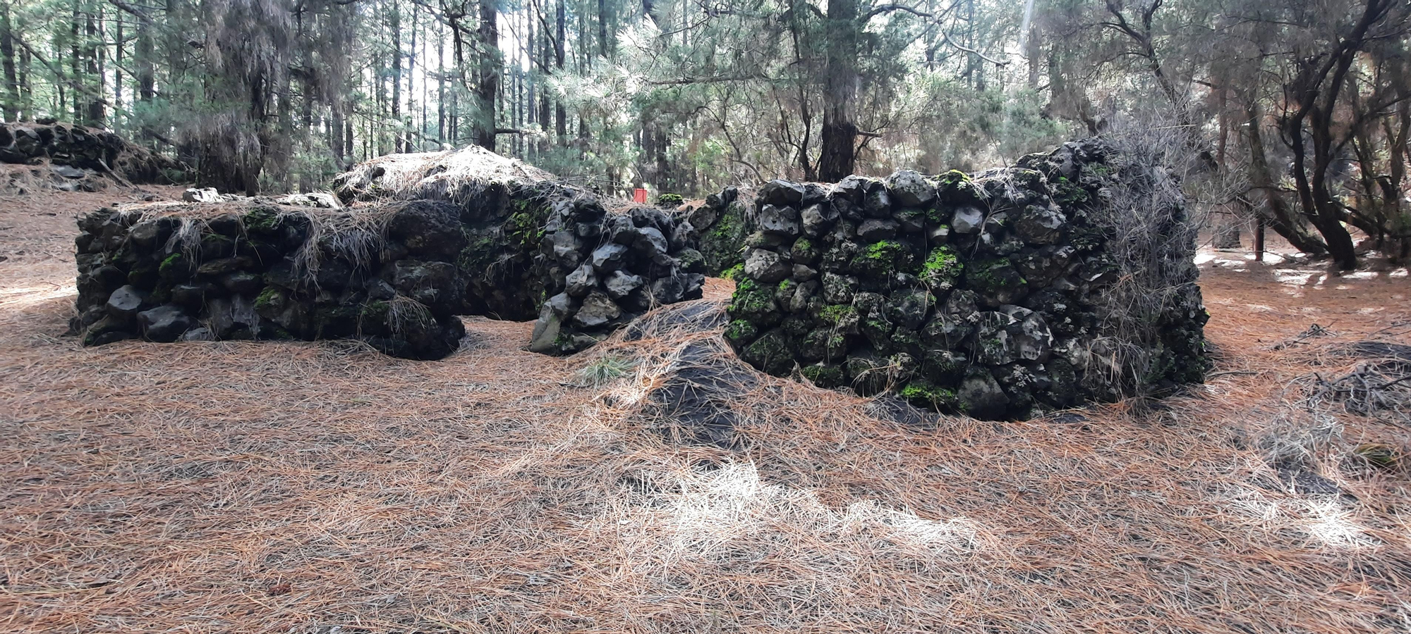 Muros exteriores de dos de las cabañas del poblado del Barranco de las Ovejas, en el parque natural de Cumbre Vieja
