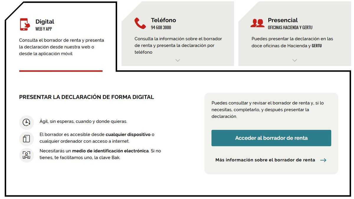 Hay tres modalidades para presentar la declaración en Bizkaia
