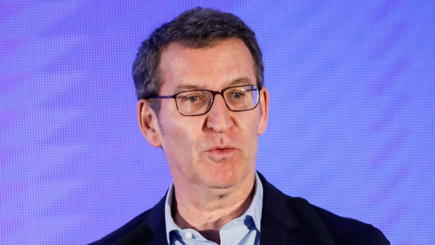 El presidente del Partido Popular (PP), Alberto Núñez Feijóo, interviene en el acto de presentación del alcaldable de Alcantarilla, a 3 de febrero de 2023, en Alcantarilla, Murcia, Región de Murcia, (España).