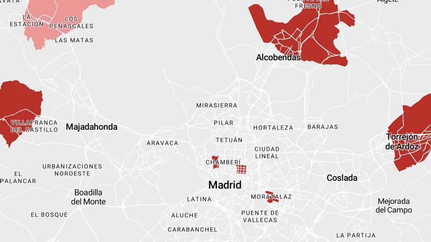 Mapa de restricciones de Madrid a 26 de febrero de 2021.