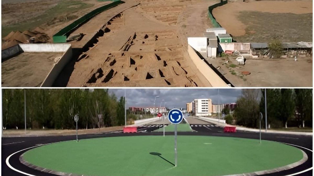 Antes y después del yacimiento de 'Ad Legionem', convertido en carretera en 2013 en León.