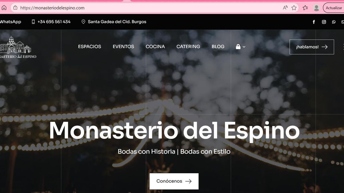 Web de la empresa Eventos El Espino enlazada por la Junta de Castilla y León en su portal de Turismo.
