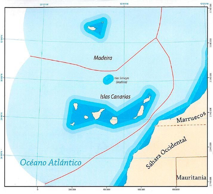 Espacios marítimos de Portugal, España y Marruecos.
