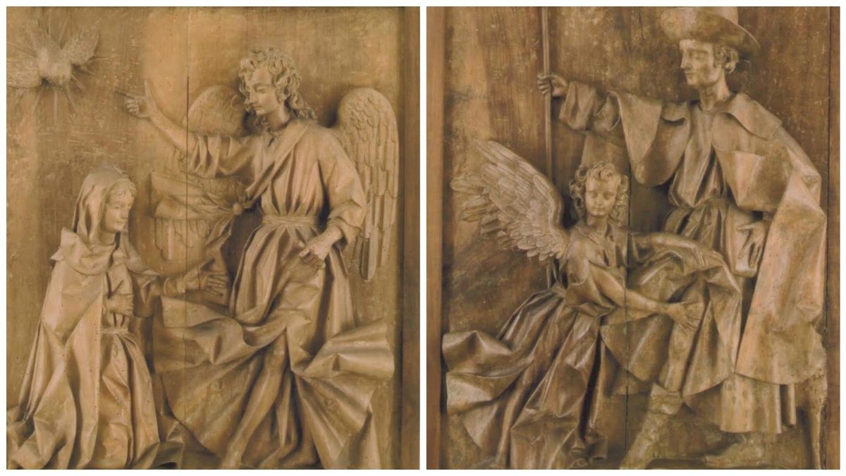Los dos pedazos del retablo, actualmente en el Museu Frederic Marés de Barcelona.
