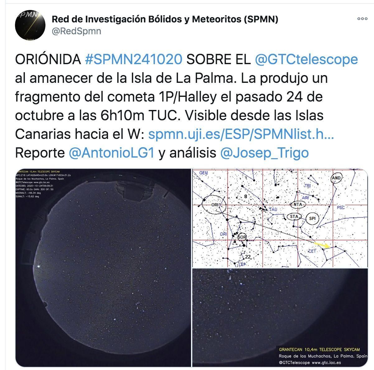 Twitter de la Red de Investigación Bólidos y Meteoritos (SPMN).