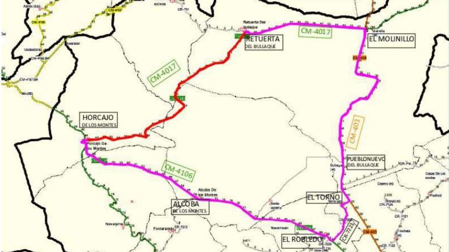 Tramo cortado y alternativo en la carretera CM-4017 de Retuerta del Bullaque a Horcajo de los Montes que  permanecerá cerrada hasta el 24 de julio para acometer obras de mejora