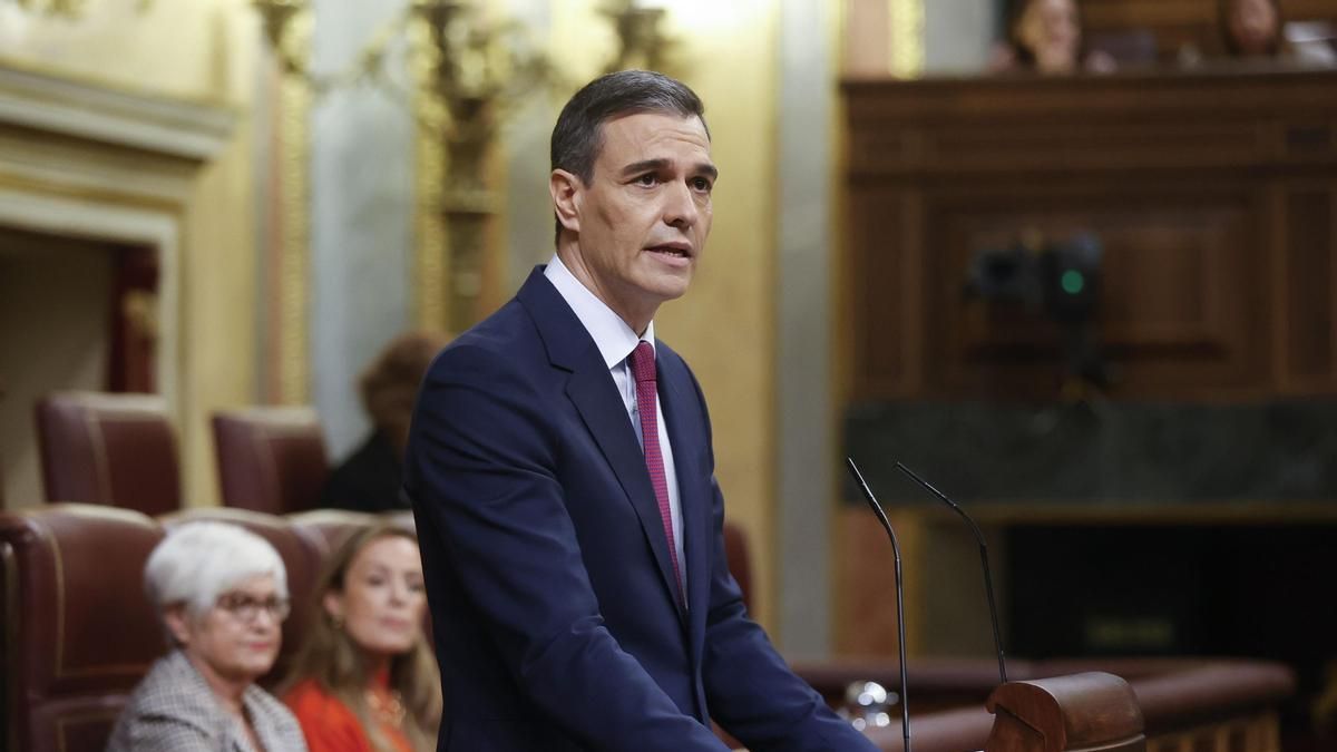 Pedro Sánchez durante su discurso en el pleno de investidura.