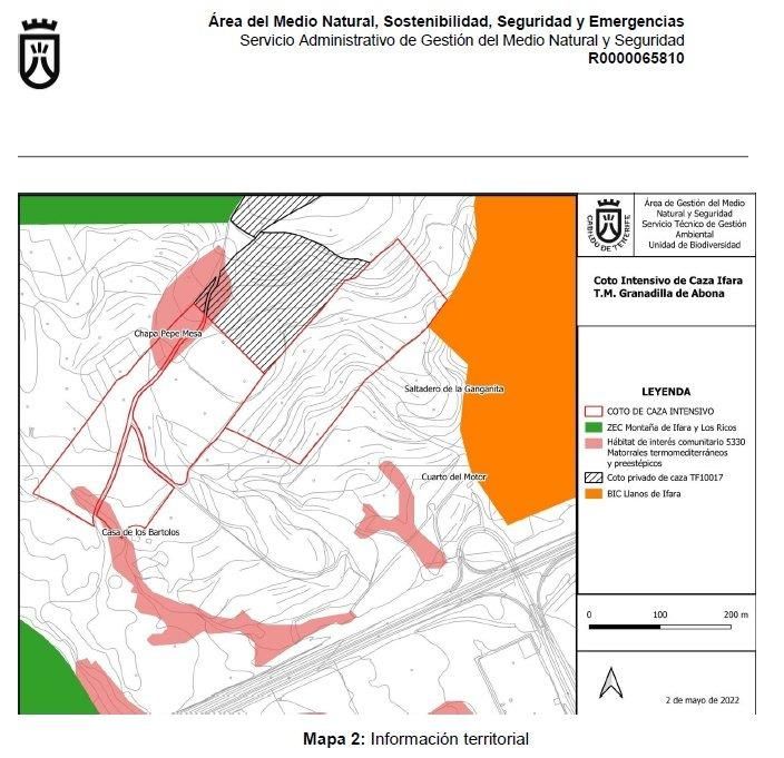 Mapa del coto intensivo de caza en Ifara, Granadilla.