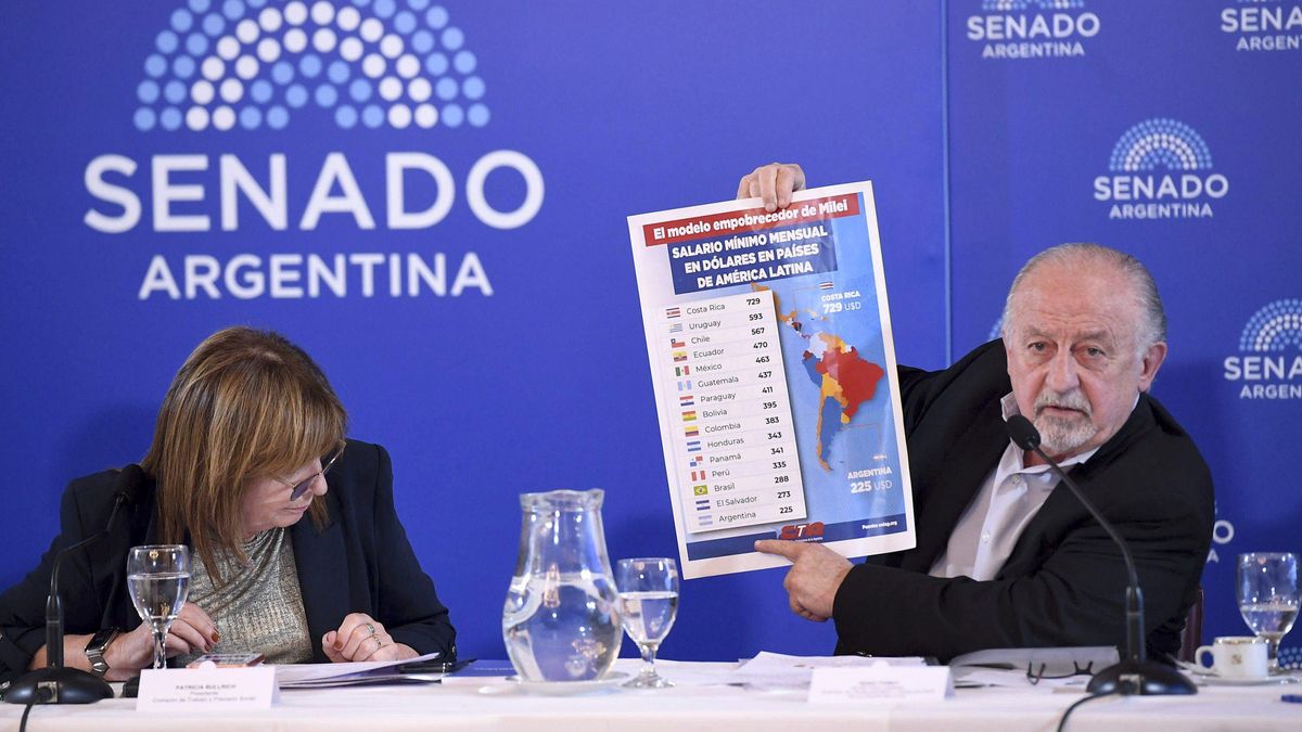 Bullrich y el secretario de la CTA, Hugo Yasky, este miércoles, en la comisión de Trabajo en el Senado.