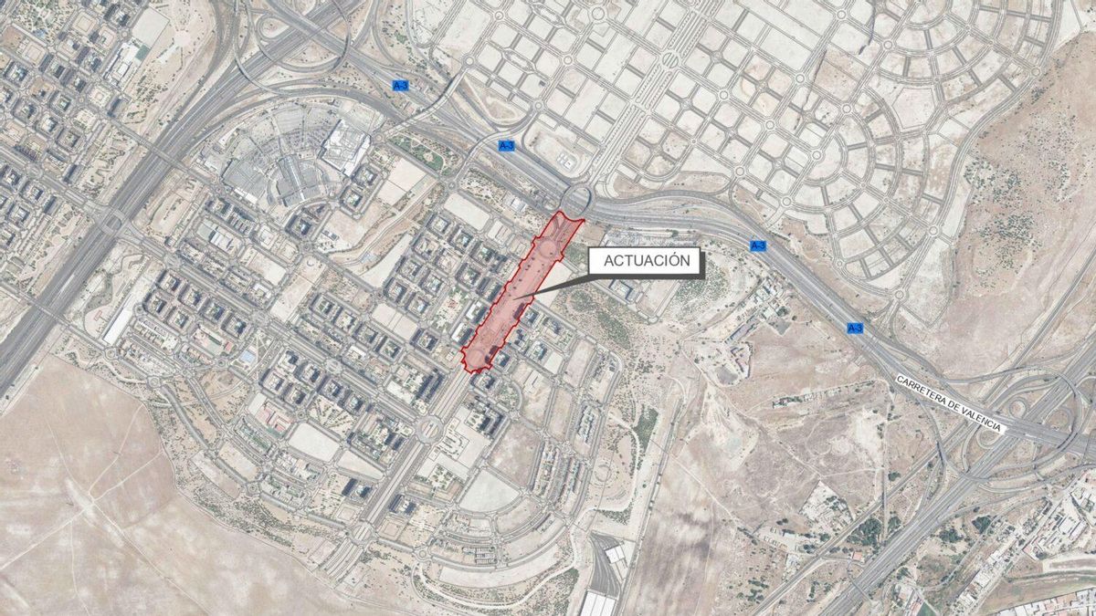 Plano de situación de la remodelación en la Gran Vía del Sureste, en el Ensanche de Vallecas