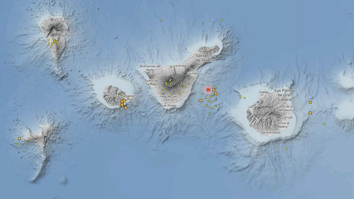 Mapa de los terremotos en Canarias en los últimos 15 días.