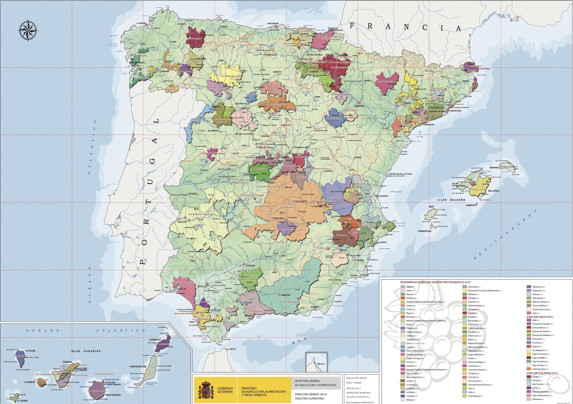 Mapa de las denominaciones de origen protegidas de vinos de España