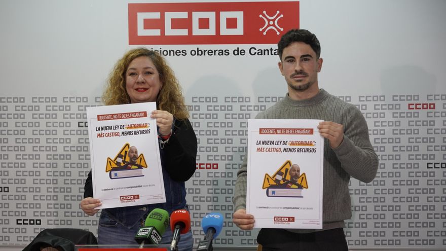 Conchi Sánchez y David Aguirre, secretaria general y responsable de educación pública no universitaria de la Federación de Enseñanza de CCOO en Cantabria.