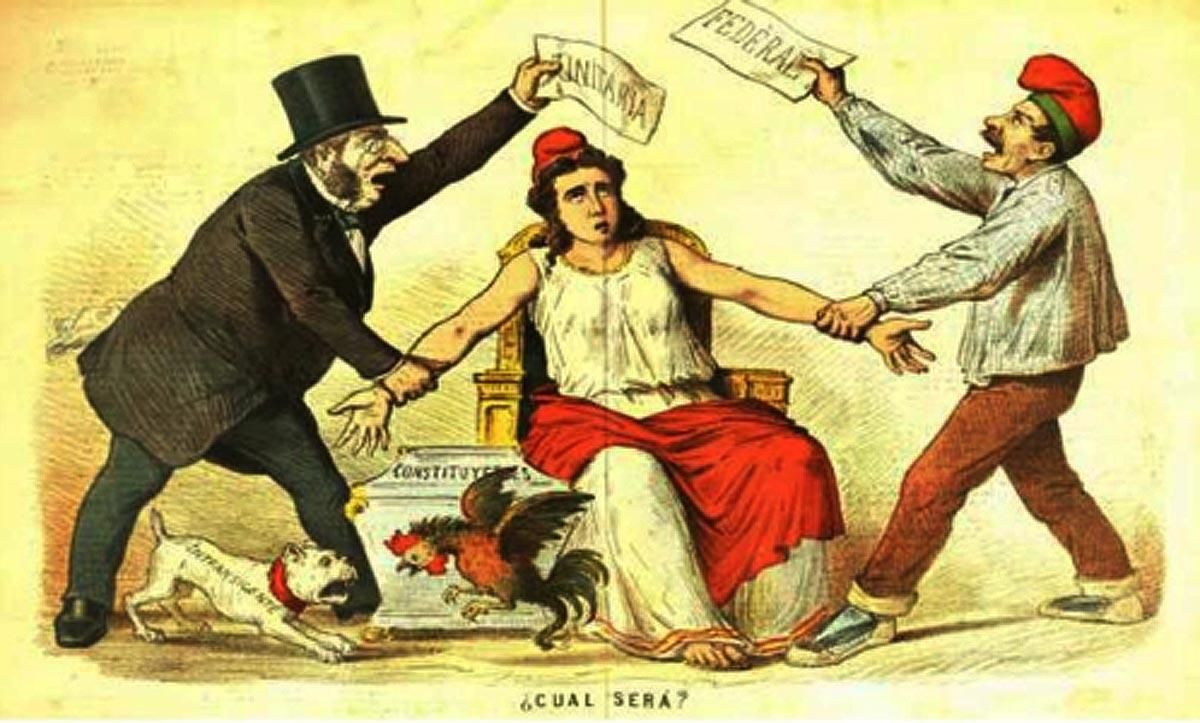 Litografía de la revista Satírica 'La Flaca' sobre la Primera República.