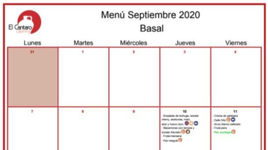 Opción de menú con cerdo de septiembre de 2020.