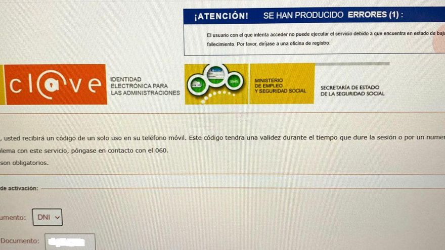 Captura de pantalla en què es pot veure que no li permet donar-se d’alta en la clau electrònica perquè és mort.