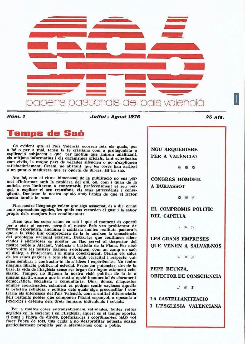 El primer número de la revista 'Saó', del 1976.