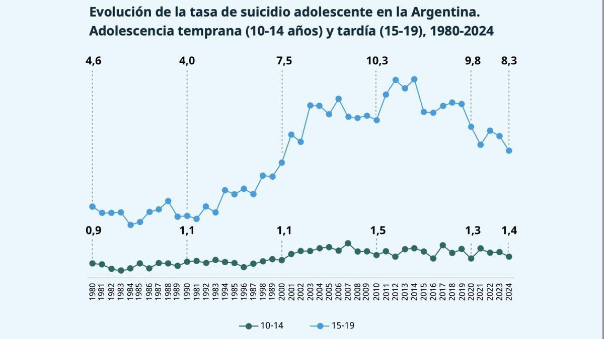 A pesar del descenso, la tasa de suicidios muestra un incremento alarmante al compararlo con lo que ocurría 30 años atrás.