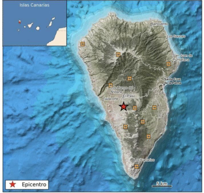 Epicentro del temblor de 3,8 en Tazacorte. IGN