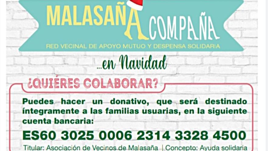 Cuenta para colaborar con Malasaña Acompaña, despensa solidaria del barrio