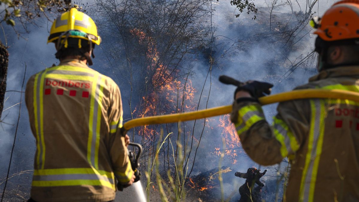 Bomberos trabajan en uno de los focos del incendio en la localidad de Calonge este sábado.