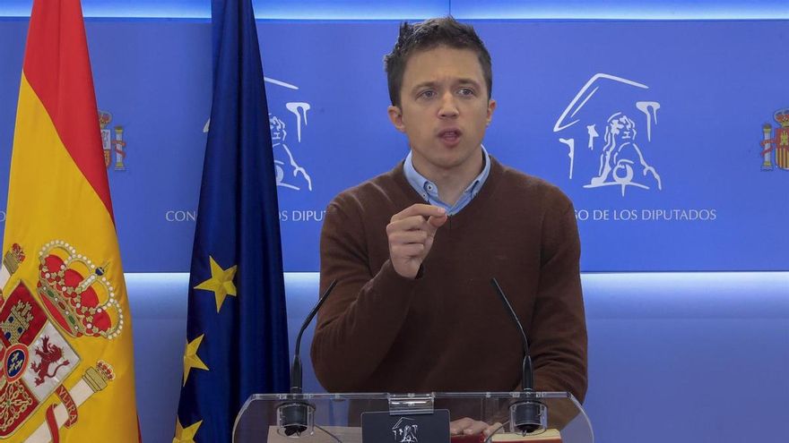 El líder de Más País, Íñigo Errejón, durante la rueda de prensa previa a la reunión de la Junta de Portavoces que se celebra este martes en el Congreso.