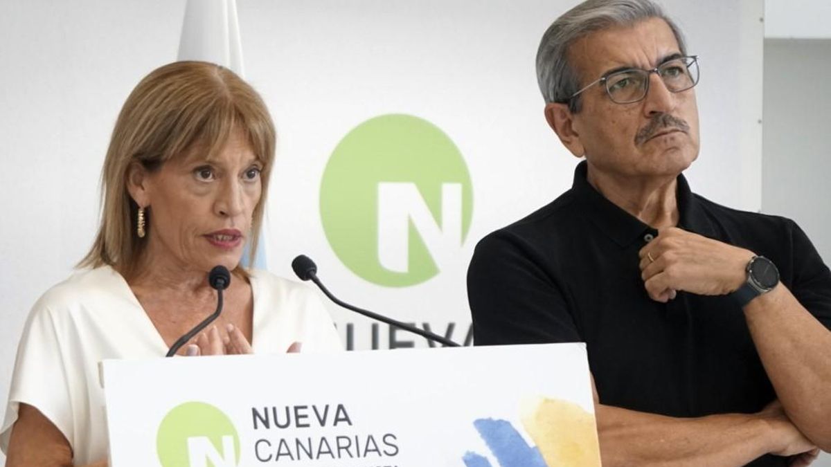 El presidente de Nueva Canarias-Bloque Canarista, Román Rodríguez, junto a la parlamentaria de la formación Esther González.