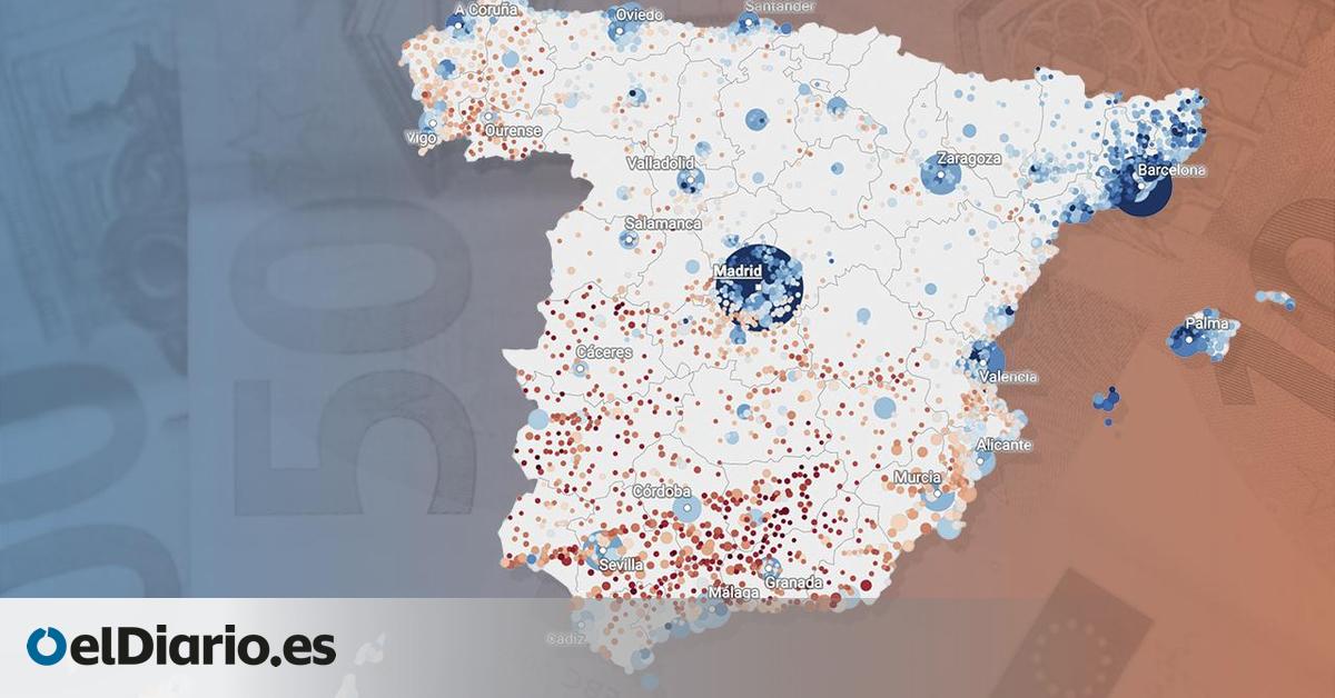 El mapa de los municipios más ricos y pobres de España: busca la renta del tuyo