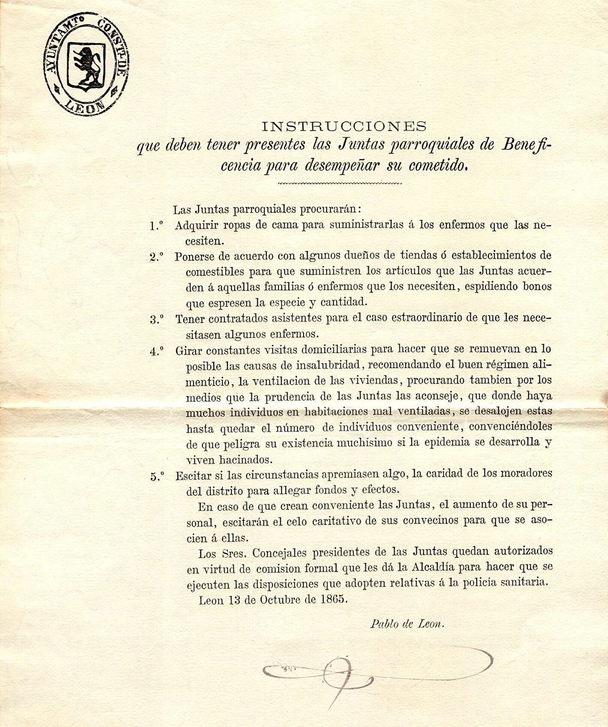 Las instrucciones parroquiales en 1865 ante el cólera.