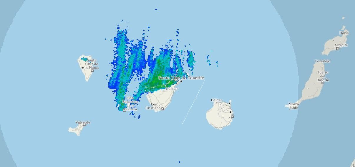 Zona de cobertura de los radares en Canarias. Aemet