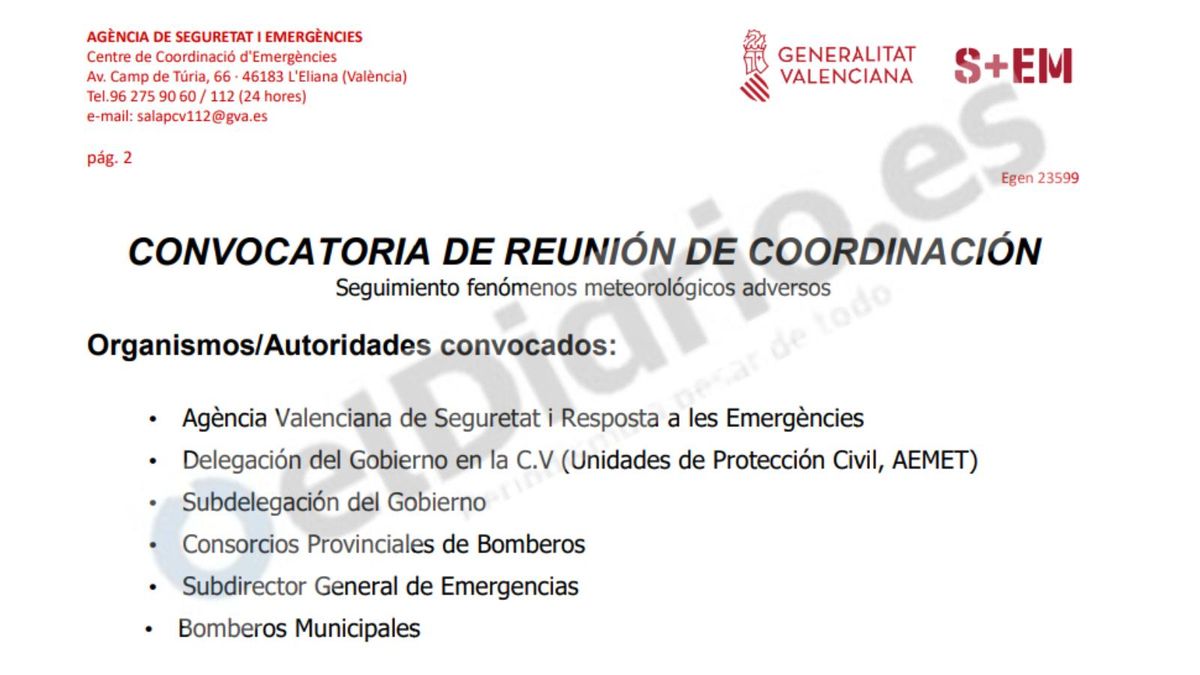 Fragmento del informe de Emergencias remitido a la jueza de la DANA.