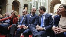 El líder del PP, Pablo Casado, junto a Pedro Rollán, presidente de la Comunidad de Madrid