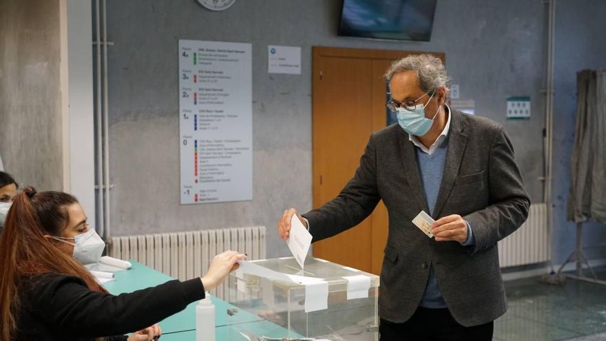 El president Quim Torra votando en las elecciones al parlamento catalán del 14 de febrero