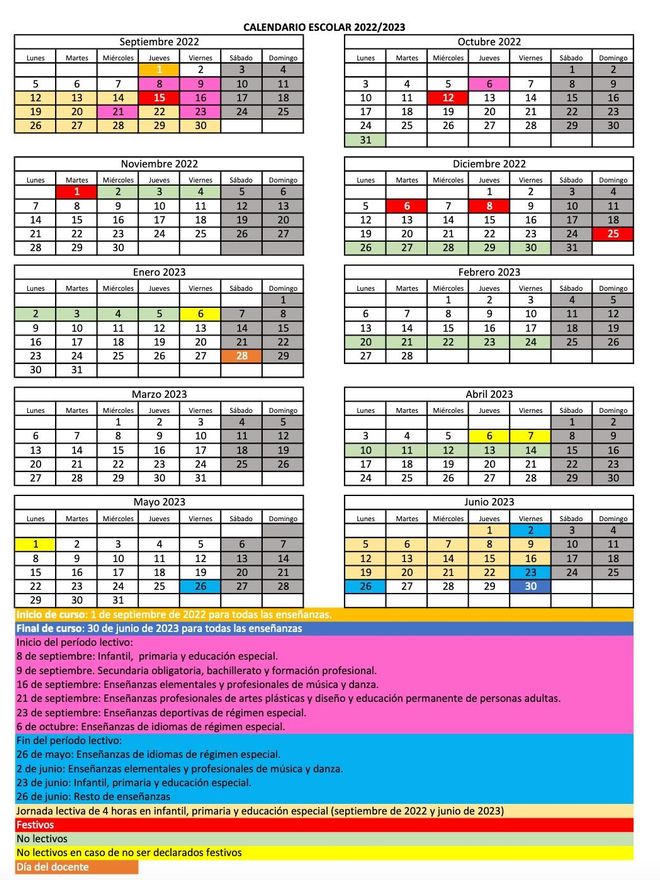 Calendario escolar de Cantabria 2022/2023