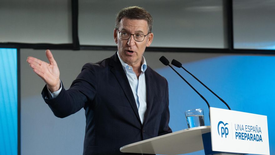 El presidente del PP, Alberto Núñez Feijóo, interviene durante un acto sectorial del Partido Popular sobre economía, en Casa Seat, a 26 de junio de 2023, en Barcelona, Catalunya (España).