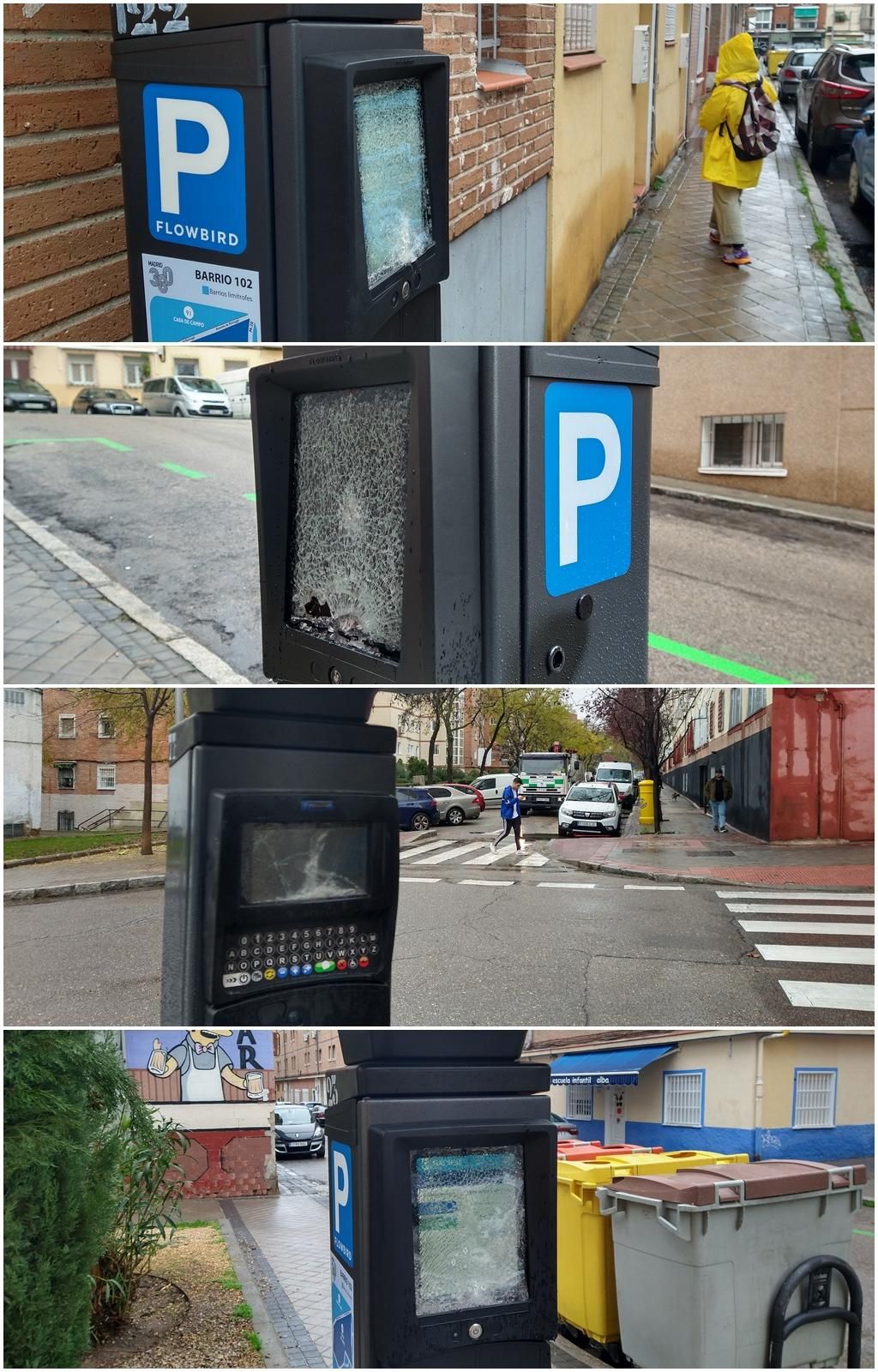 Cuatro de los parquímetros vandalizados en Puerta del Ángel