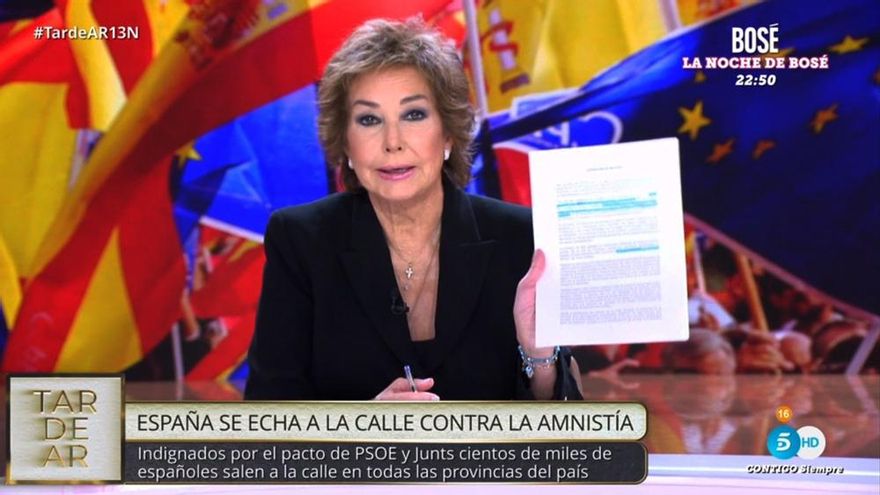 Ana Rosa entra de lleno en política en 'TardeAR' para cargar en bloque contra la ley de amnistía y Pedro Sánchez