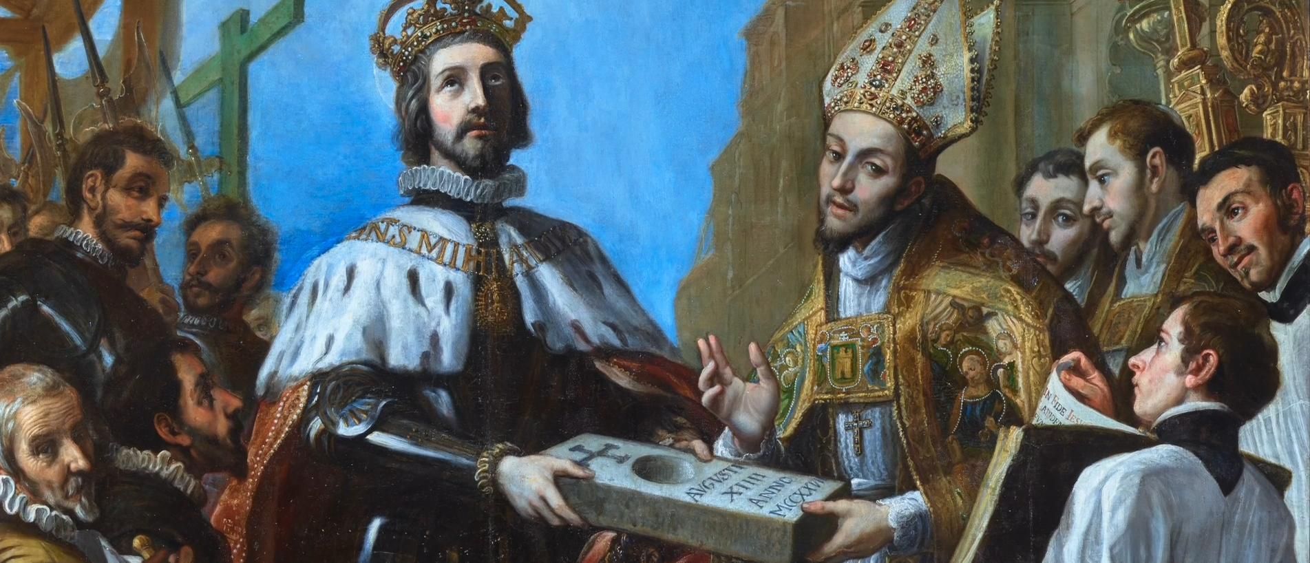 Parte del cuadro elaborado por Juan Carreño de Miranda (s.XVII) que muestra al rey Fernando III el Santo y al arzobispo Jiménez de Rada con la primera piedra de la catedral de Toledo